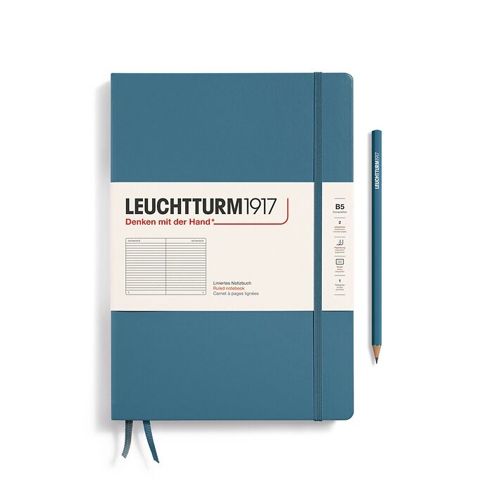 Leuchtturm1917 Not Defteri Tablet Boy (B5), Sert Kapak, 219 Numaralandırılmış Sayfa Taş Mavi - Çizgili