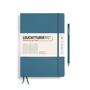 Leuchtturm1917 Not Defteri Tablet Boy (B5), Sert Kapak, 219 Numaralandırılmış Sayfa Taş Mavi - Çizgili