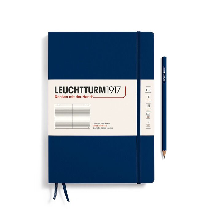 Leuchtturm1917 Not Defteri Tablet Boy (B5), Sert Kapak, 219 Numaralandırılmış Sayfa Lacivert - Çizgili