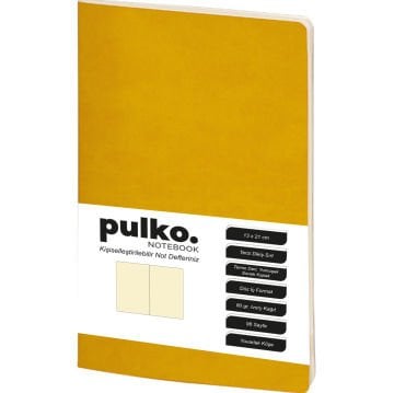 PULKO Notebook Not Defteri, (13x21cm), Terzi Dikiş, Termo Deri Kapak, 96 Sayfa, Krem Kağıt, Düz, 032, Hardal Sarı