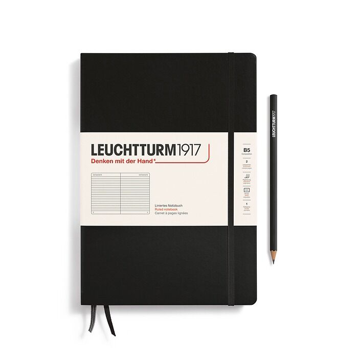 Leuchtturm1917 Not Defteri Tablet Boy (B5), Sert Kapak, 219 Numaralandırılmış Sayfa Siyah - Çizgili