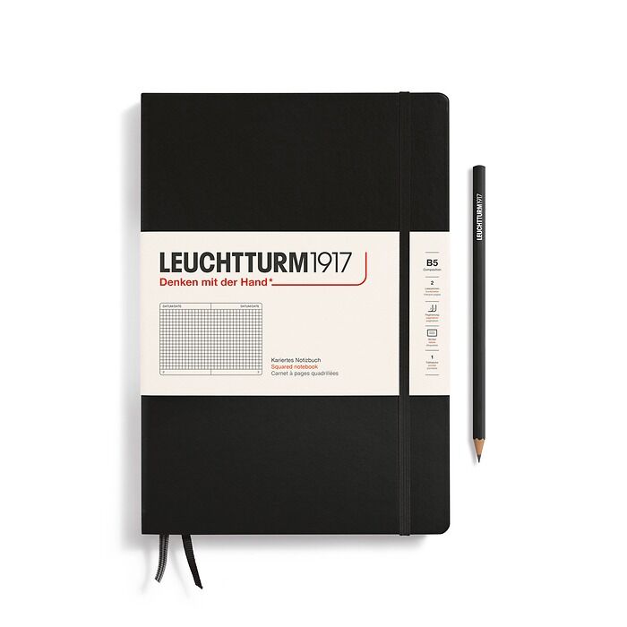 Leuchtturm1917 Not Defteri Tablet Boy (B5), Sert Kapak, 219 Numaralandırılmış Sayfa Siyah - Kareli