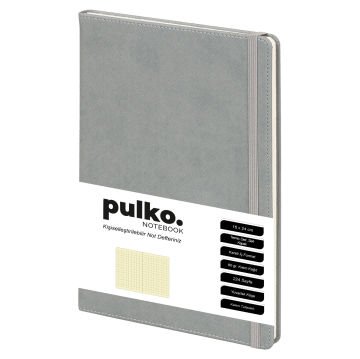 PULKO Notebook Not Defteri, (16X24CM), Termo Deri, 224 Sayfa, Kareli, 045, Gri