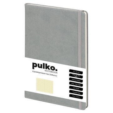 PULKO Notebook Not Defteri, (16X24CM), Termo Deri, 224 Sayfa, Kareli, 045, Gri