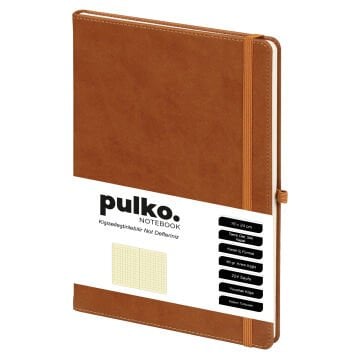 PULKO Notebook Not Defteri, (16X24CM), Termo Deri, 224 Sayfa, Kareli, 045, Kahverengi