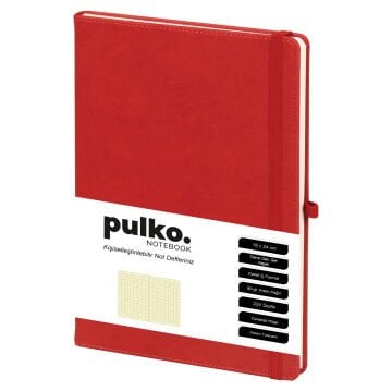 PULKO Notebook Not Defteri, (16X24CM), Termo Deri, 224 Sayfa, Kareli, 045, Kırmızı