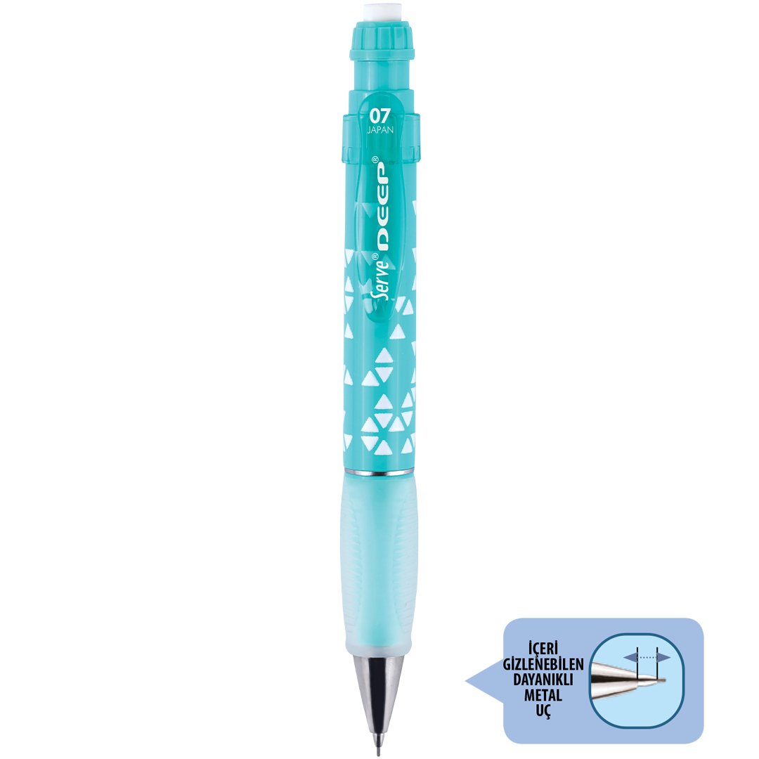 SERVE Deep Üçgen Baskılı Mekanik Kurşun Kalem 0.7 mm (Uçlu Kalem), Taze Yeşil