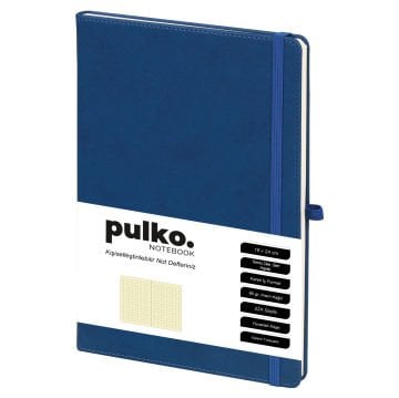 PULKO Notebook Not Defteri, (16X24CM), Termo Deri, 224 Sayfa, Kareli, 045, Mavi