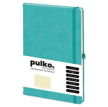 PULKO Notebook Not Defteri, (16X24CM), Termo Deri, 224 Sayfa, Kareli, 045, Turkuaz