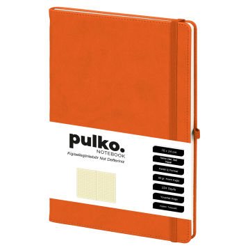 PULKO Notebook Not Defteri, (16X24CM), Termo Deri, 224 Sayfa, Kareli, 045, Turuncu