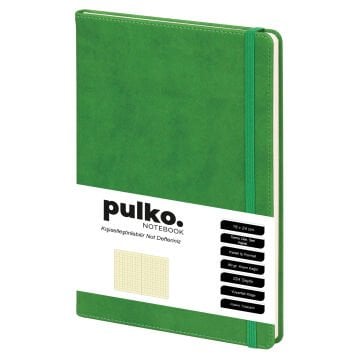 PULKO Notebook Not Defteri, (16X24CM), Termo Deri, 224 Sayfa, Kareli, 045, Yeşil