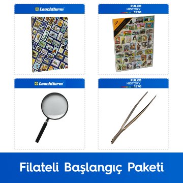 PULKO Filateli Başlangıç Paketi (Leuchtturm Hobby Pul Defteri, 100 Çeşit Pul, Pul Maşası ve Büyüteç), 4 Ayaklı Hayvan Pulları ile