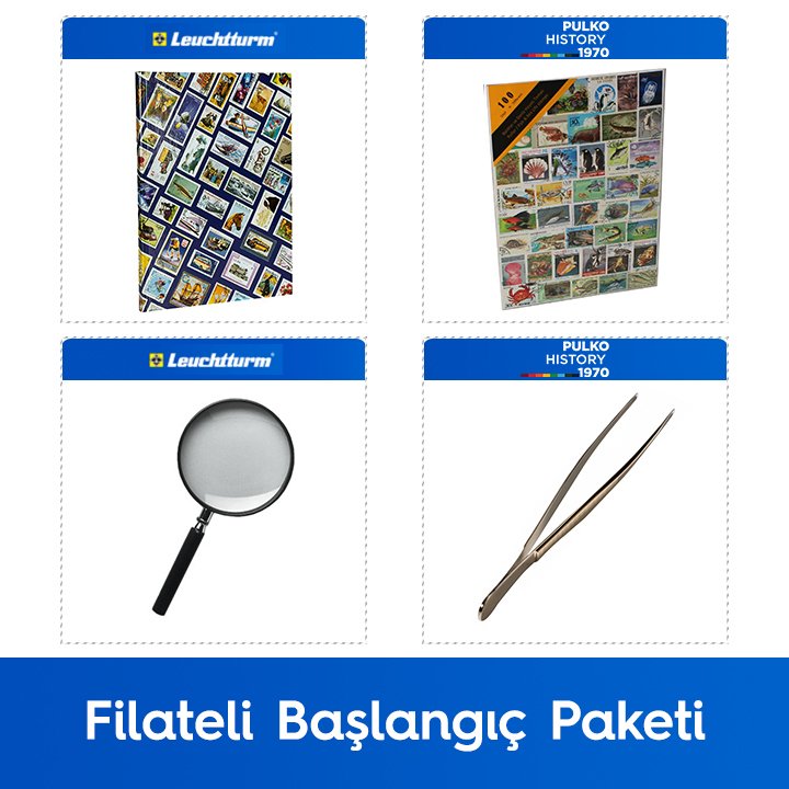 PULKO Filateli Başlangıç Paketi (Leuchtturm Hobby Pul Defteri, 100 Çeşit Pul, Pul Maşası ve Büyüteç), Balık Pulları ile