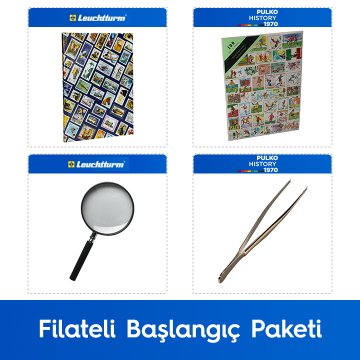 PULKO Filateli Başlangıç Paketi (Leuchtturm Hobby Pul Defteri, 100 Çeşit Pul, Pul Maşası ve Büyüteç), Futbol Pulları ile