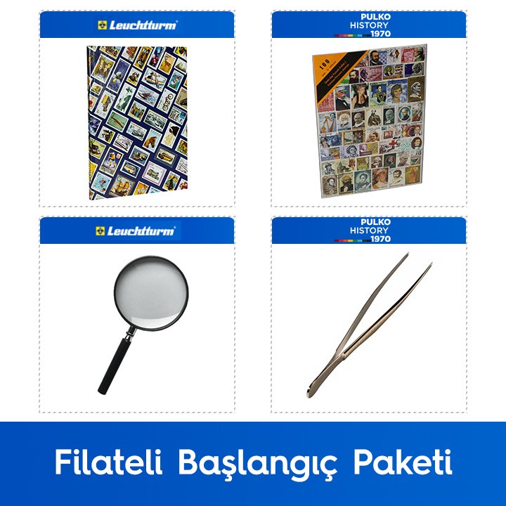 PULKO Filateli Başlangıç Paketi (Leuchtturm Hobby Pul Defteri, 100 Çeşit Pul, Pul Maşası ve Büyüteç), Ünlü Kişi Pulları ile