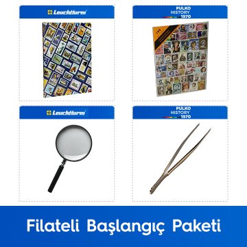 PULKO Filateli Başlangıç Paketi (Leuchtturm Hobby Pul Defteri, 100 Çeşit Pul, Pul Maşası ve Büyüteç), Ünlü Kişi Pulları ile
