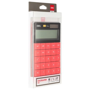 Deli, Hesap Makinesi 1589, 12 Haneli, Kırmızı