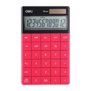 Deli, Hesap Makinesi 1589, 12 Haneli, Kırmızı
