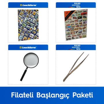 PULKO Filateli Başlangıç Paketi (Leuchtturm Hobby Pul Defteri, 100 Çeşit Pul, Pul Maşası ve Büyüteç), Otomobil & Motorsiklet Pulları ile