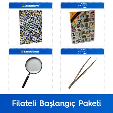 PULKO Filateli Başlangıç Paketi (Leuchtturm Hobby Pul Defteri, 100 Çeşit Pul, Pul Maşası ve Büyüteç), Kedi Köpek Pulları ile