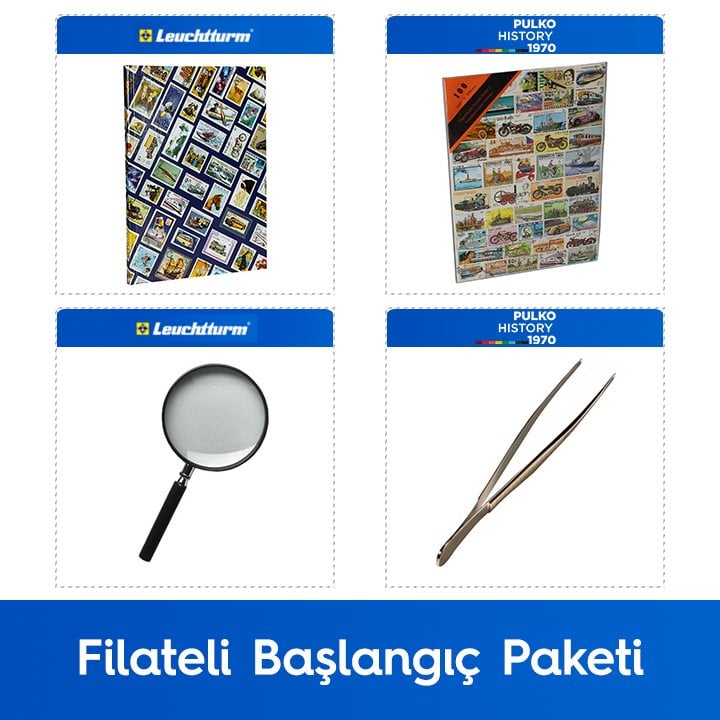 PULKO Philatelic Starter Pack (Leuchtturm Stamps Hobby Book, type 100 Pula, Pula Tong and Magnifier), Transport with Stamps