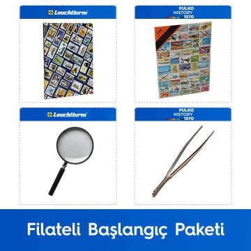 PULKO Filateli Başlangıç Paketi (Leuchtturm Hobby Pul Defteri, 100 Çeşit Pul, Pul Maşası ve Büyüteç), Uçak Pulları ile