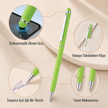 ThinyTouch, Dokunmatik Ekran Uçlu, Metal Kasa, Tükenmez Kalem, Fıstık Yeşili