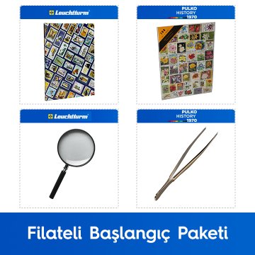 PULKO Filateli Başlangıç Paketi (Leuchtturm Hobby Pul Defteri, 100 Çeşit Pul, Pul Maşası ve Büyüteç), Çiçek Pulları ile