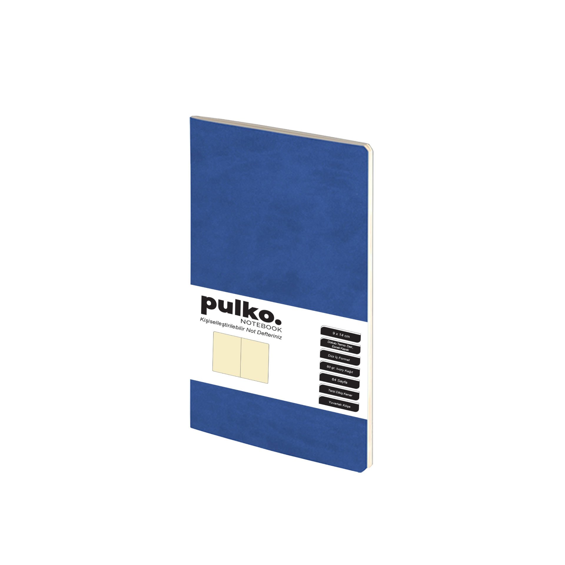 PULKO Notebook Not Defteri, (9x14cm), Terzi Dikiş, Termo Deri Kapak, 64 Sayfa, Krem Kağıt, Düz, 030, Lacivert