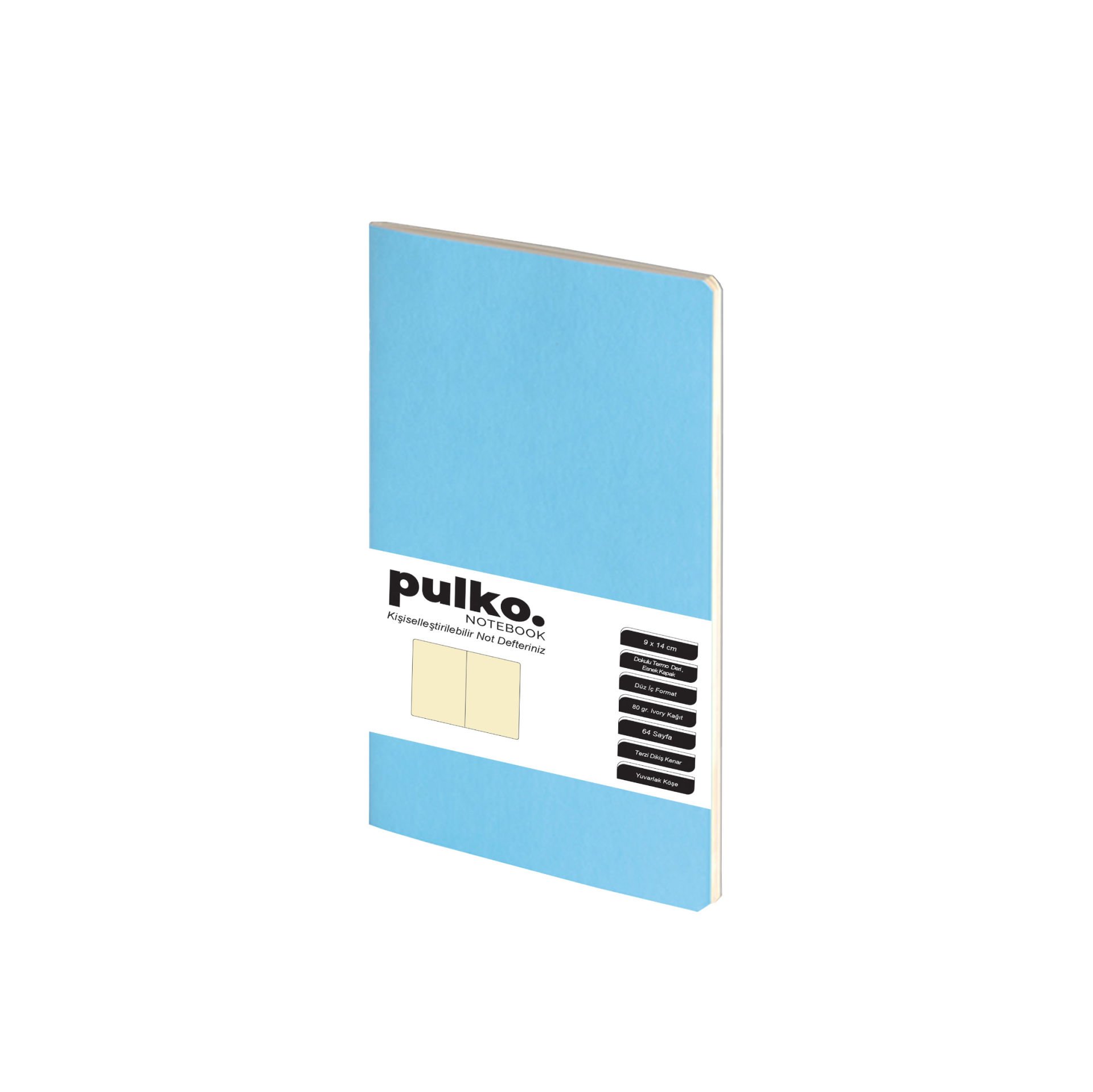 PULKO Notebook Not Defteri, (9x14cm), Terzi Dikiş, Termo Deri Kapak, 64 Sayfa, Krem Kağıt, Düz, 030, Turkuaz