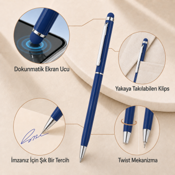 ThinyTouch, Dokunmatik Ekran Uçlu, Metal Kasa, Tükenmez Kalem, Lacivert