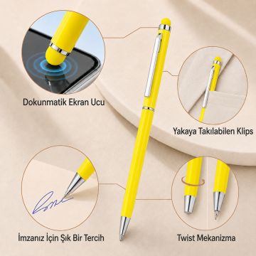 ThinyTouch, Dokunmatik Ekran Uçlu, Metal Kasa, Tükenmez Kalem, Limon Sarı