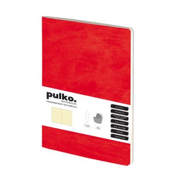 PULKO Notebook Not Defteri, (20x28cm), Terzi Dikiş, Termo Deri Kapak, 96 Sayfa, Krem Kağıt, Düz, 033, Kırmızı