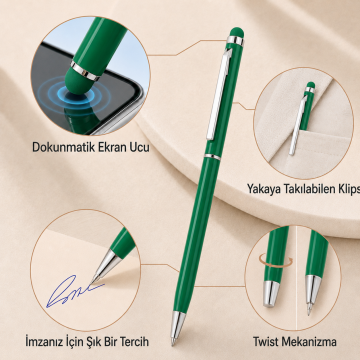 ThinyTouch, Dokunmatik Ekran Uçlu, Metal Kasa, Tükenmez Kalem, Yeşil