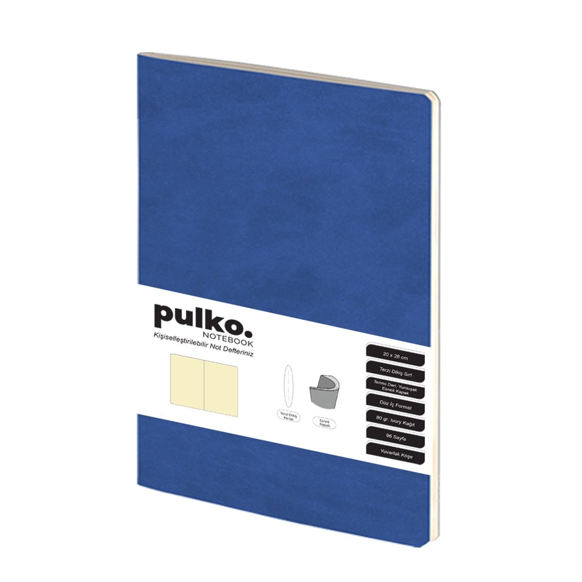 PULKO Notebook Not Defteri, (20x28cm), Terzi Dikiş, Termo Deri Kapak, 96 Sayfa, Krem Kağıt, Düz, 033, Lacivert