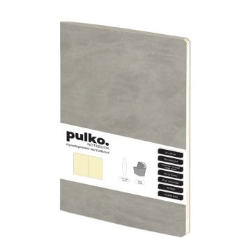 PULKO Notebook Not Defteri, (20x28cm), Terzi Dikiş, Termo Deri Kapak, 96 Sayfa, Krem Kağıt, Düz, 033, Gri