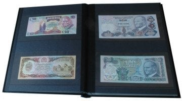 Leuchtturm Asitsiz Lüks Kağıt Para Albümü, Siyah Zemin, 15 yaprak, 30 sayfa, 60 Adet Bölme - Koyu Yeşil
