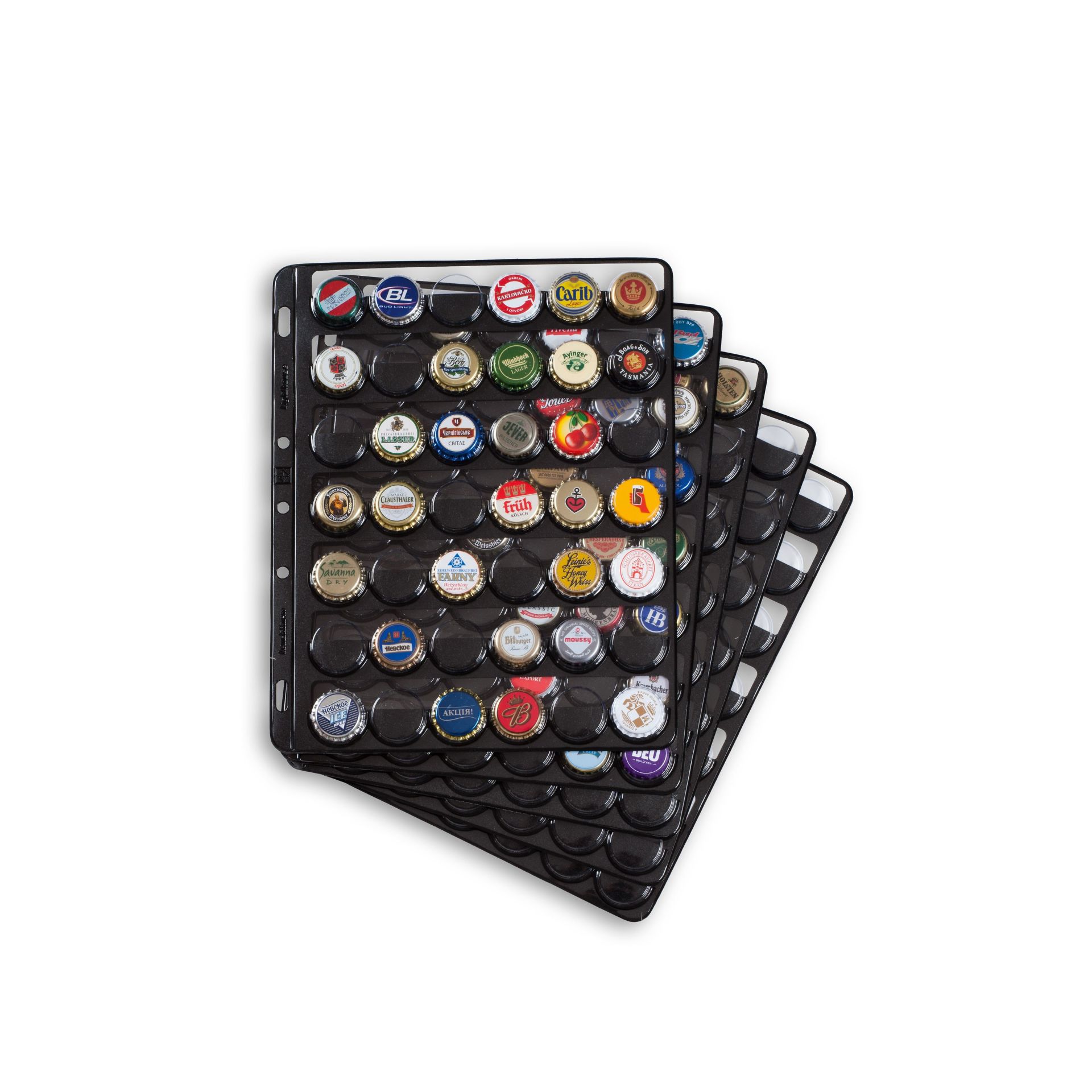 Leuchtturm COMPART Şişe Kapağı Koleksiyonu Albüm Sayfası (240x296mm), 42 Adet Kapasiteli, Siyah Cep'li, 5'lik Paket (5 adet Seperatörleri İle Birlikte)