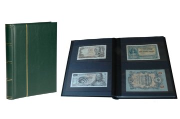 Leuchtturm Asitsiz Lüks Kağıt Para Albümü, Siyah Zemin, 32 yaprak, 64 sayfa, 128 Adet Bölme - Koyu Yeşil