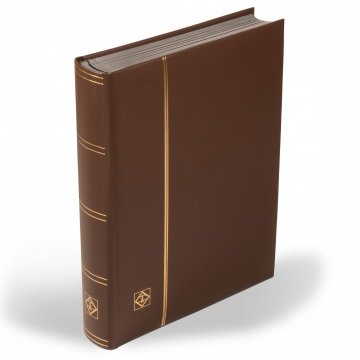 Leuchtturm Pul Defteri LEDER Hakiki Deri S64, A4, 32 Yaprak, 64 Sayfa, Full Asetat(Tamamen Şeffaf) Siyah Zemin Kahverengi