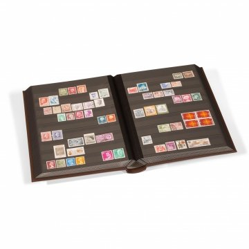 Leuchtturm Pul Defteri LEDER Hakiki Deri S64, A4, 32 Yaprak, 64 Sayfa, Full Asetat(Tamamen Şeffaf) Siyah Zemin Kahverengi