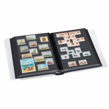 Leuchtturm Pul Defteri LEDER Hakiki Deri S64, A4, 32 Yaprak, 64 Sayfa, Full Asetat(Tamamen Şeffaf) Siyah Zemin Lacivert