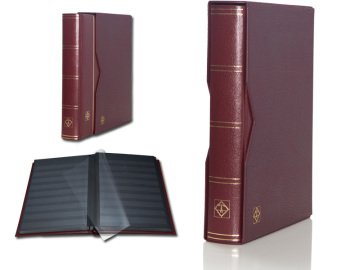 Leuchtturm Stamp Book PREMIUM S64 SET, A4, 32 feuilles, 64 pages, la transparence complète (entièrement transparent) sol noir, lambrissé Bordeaux