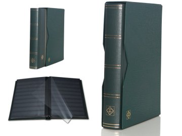 Leuchtturm Stamp Book PREMIUM SET S64, A4, 32 feuilles, 64 pages, toute transparence (entièrement transparent) Noir Terre, Vert foncé Cassette