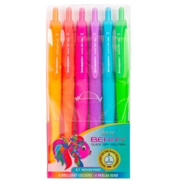 SERVE Berry Jel Kalem 0.7 mm Klasik Renkler Karma BLISTER 6'lı Paket Canlı Renkler