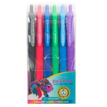 SERVE Berry Jel Kalem 0.7 mm Klasik Renkler Karma BLISTER 6'lı Paket Koyu Renkler