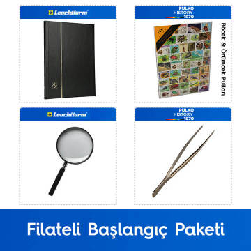 PULKO Filateli Başlangıç Paketi (Leuchtturm BASIC W16 Pul Defteri, 100 Çeşit Pul, Pul Maşası ve Büyüteç), Siyah - Böcek & Örümcek Pulları ile