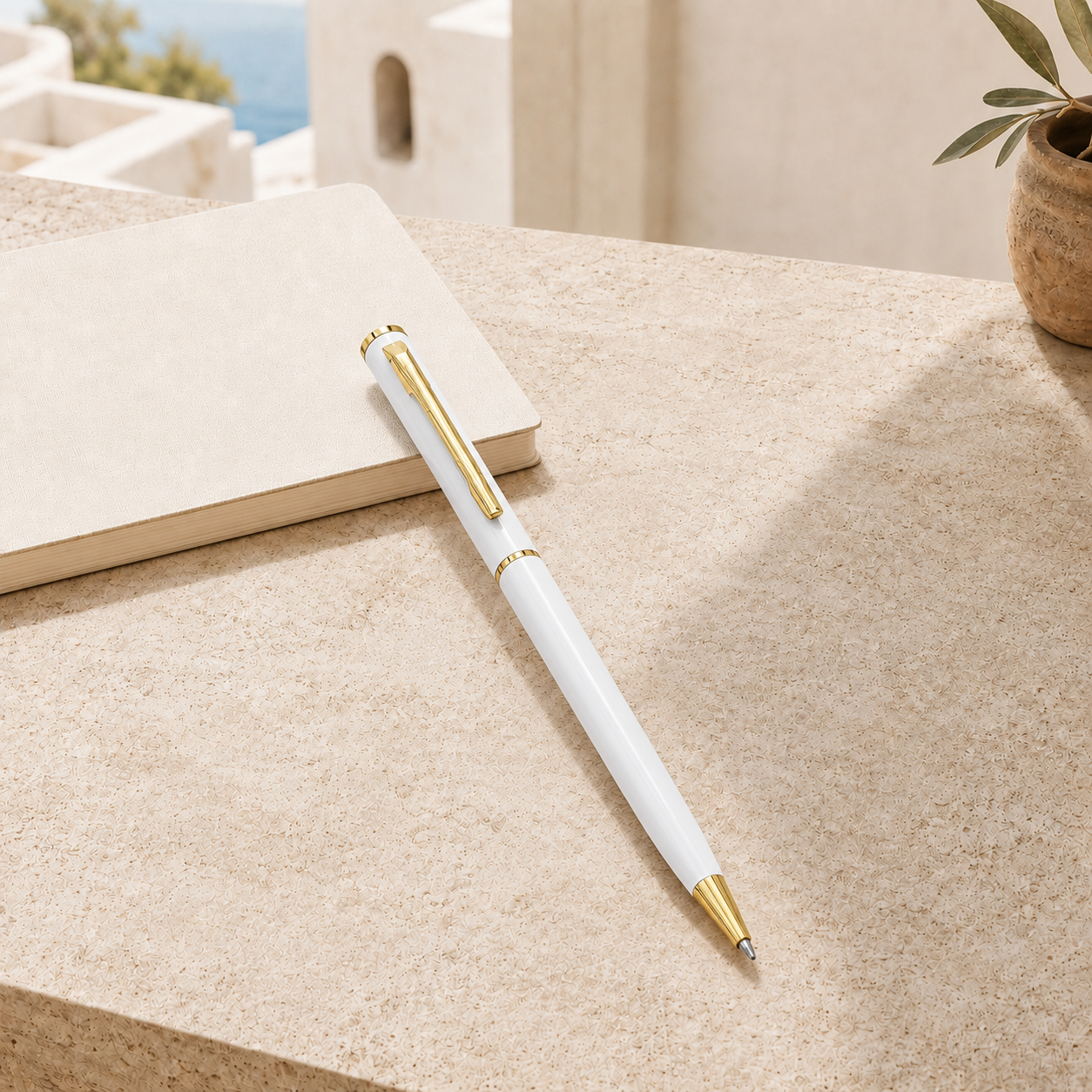 The Klasis Metal Kasa, Tükenmez Kalem, (Mavi Kartuşlu), Beyaz