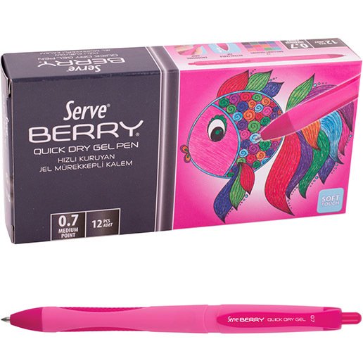 Serve Berry Jel Kalem 0.7 mm Klasik Renkler, Pembe - 12'li Kutu