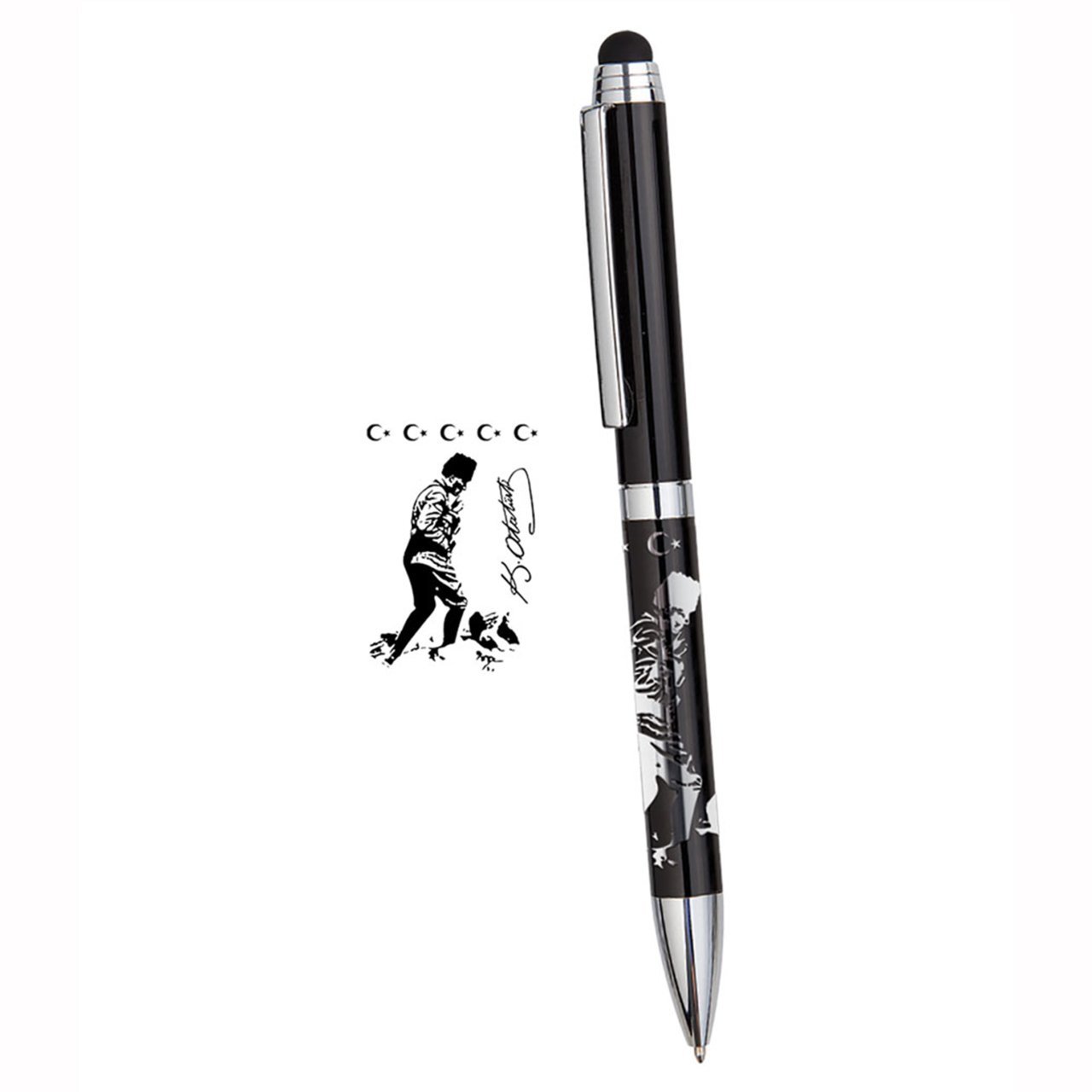 PULKO Promosyon Atatürk Kabartmalı Özel Seri, Tükenmez Kalem, Touchpen Özellikli, Siyah Gövde